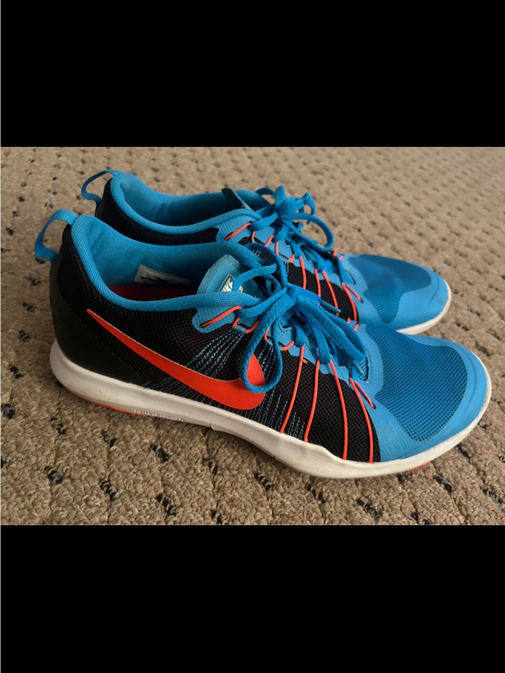 Nike Men’s Blue and Black Athletic Sneakers with Orange Swoosh